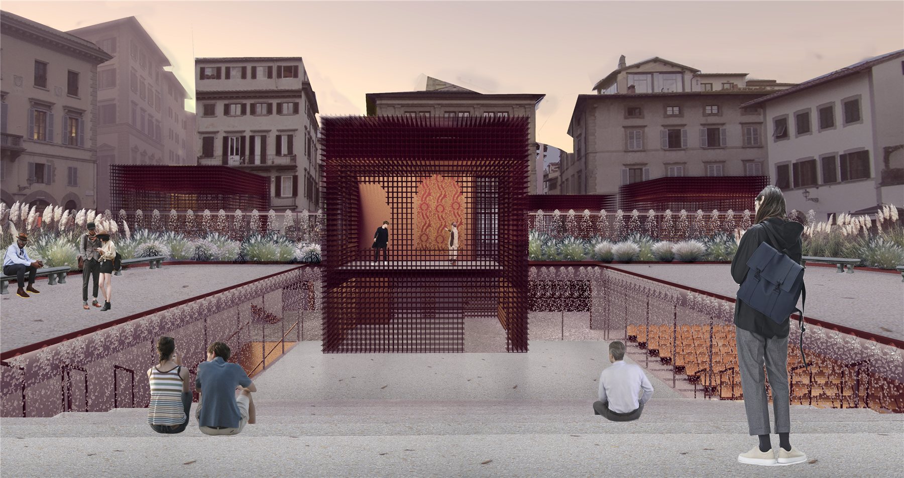 Fracture pavilion in Piazza Santa Croce, exterior render