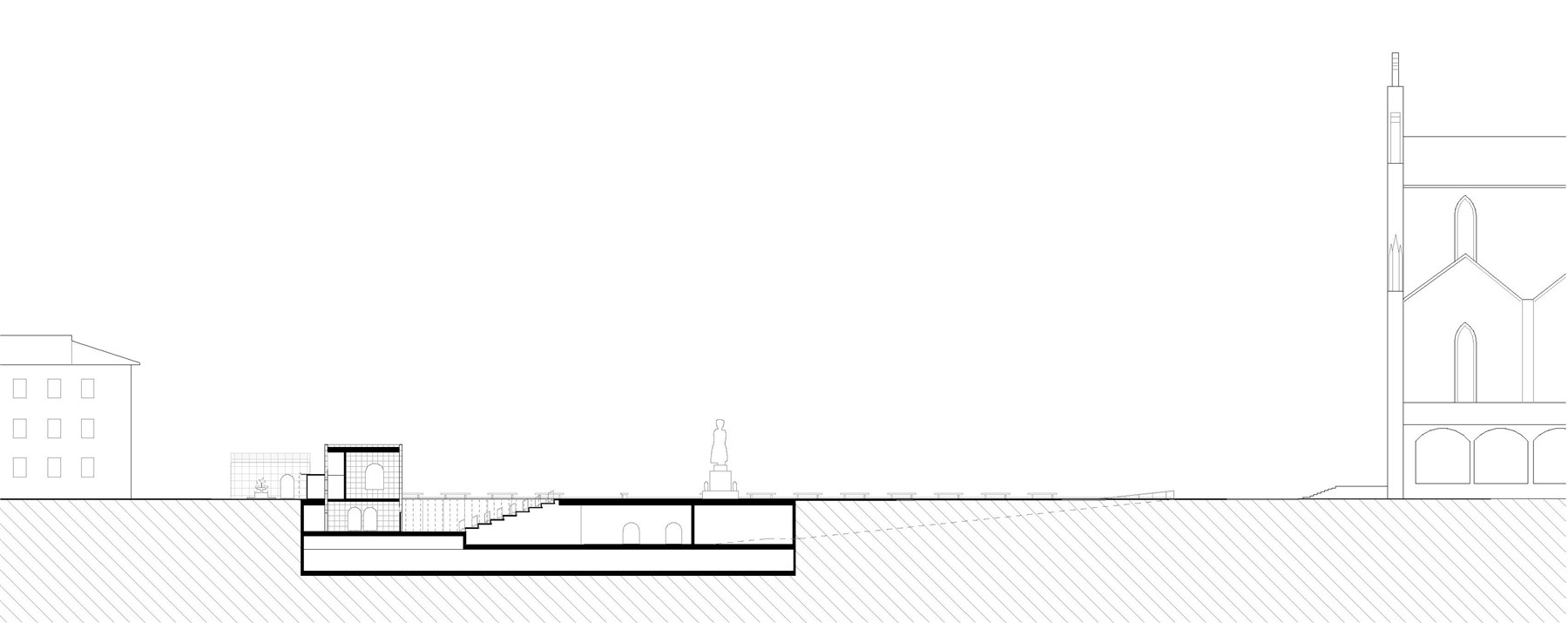 Fracture main section through the piazza and underground museum